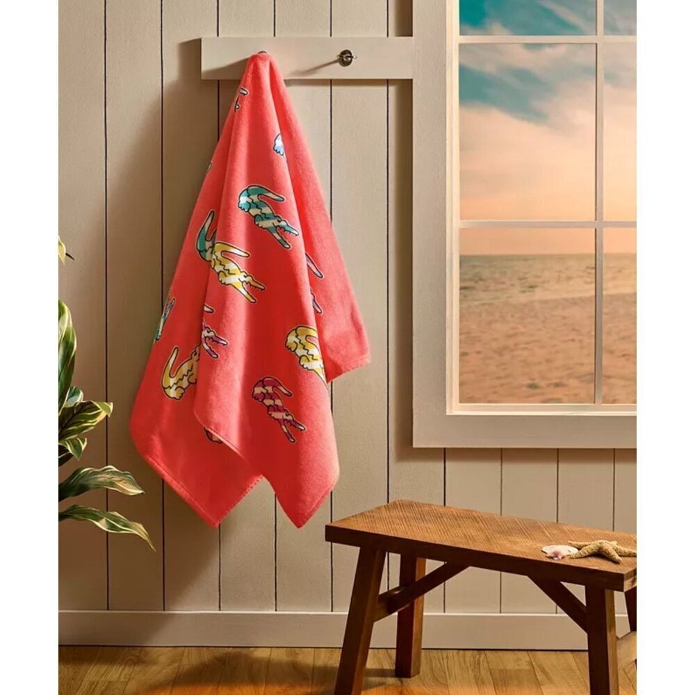 NIP Lacoste Multi Croc Beach Towel 100% Cotton Velour Vibrant Logo Print 36 x 72 - Picture 2 of 3